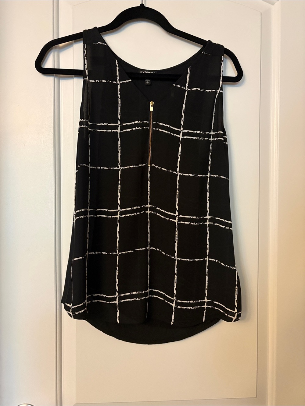 Express Black Windowpane Tank with Gold Zip